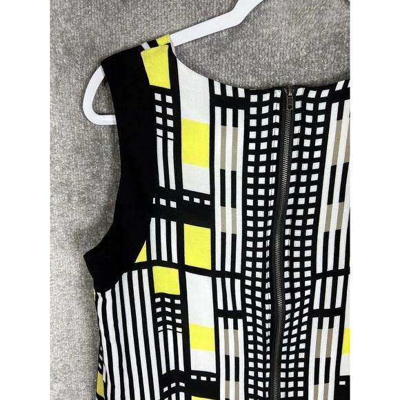 Tribal Geometric Sleeveless Dress Womens Size 8 Lined Rayon Pockets Black Yellow - Picture 13 of 16